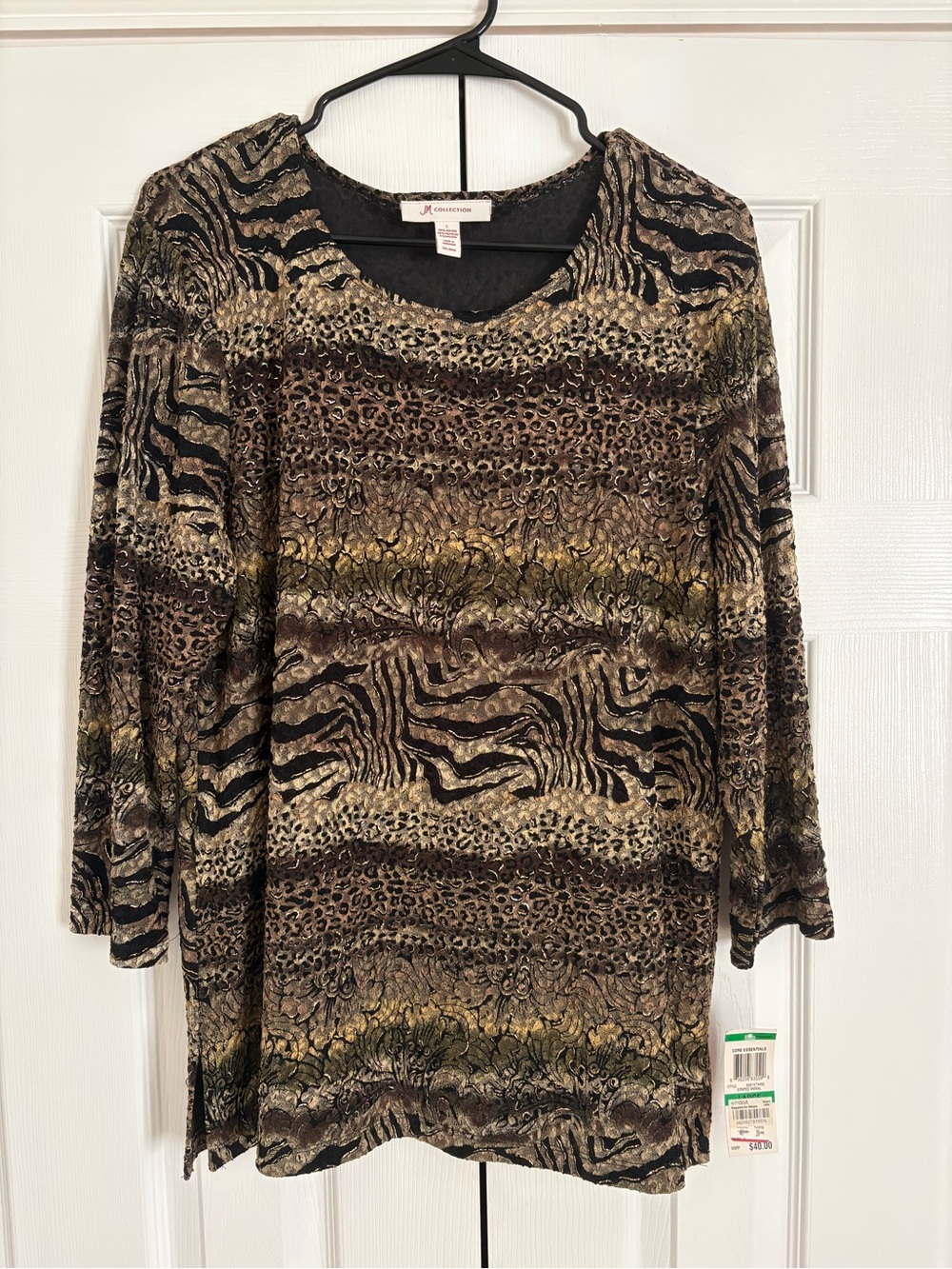JM Collection Black and Tan Animal Print Tunic Top